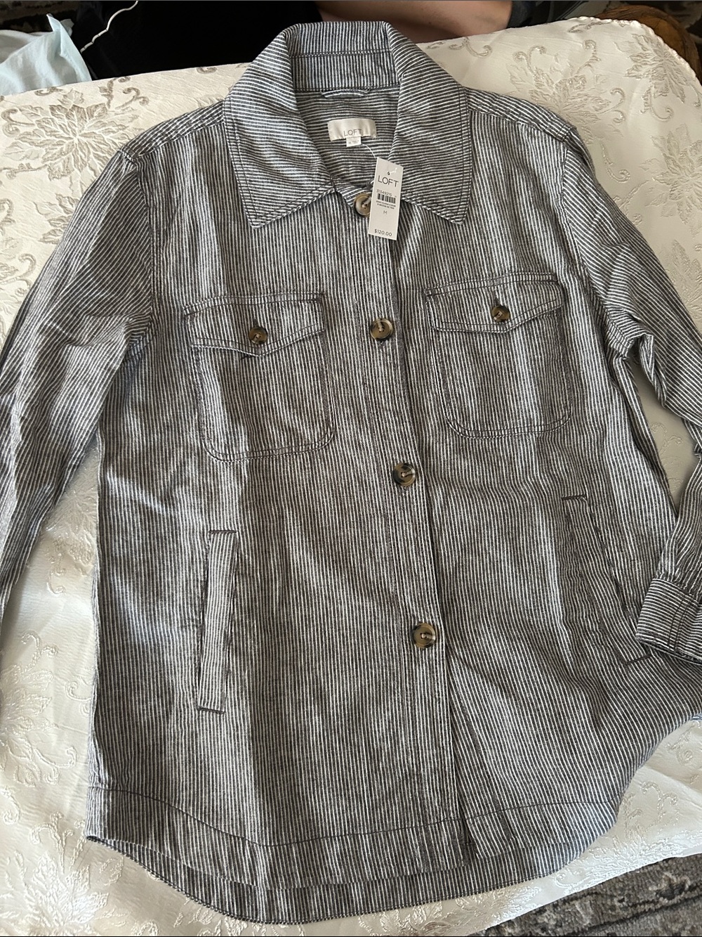 LOFT Black & White Striped Utility Jacket